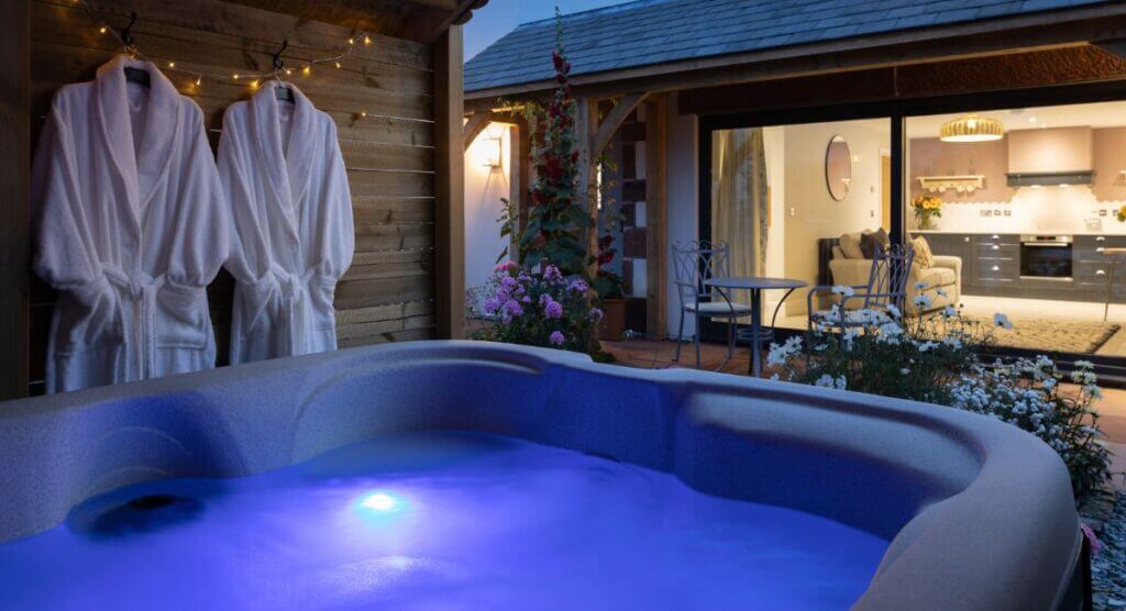 View of holiday cottage from hot tub